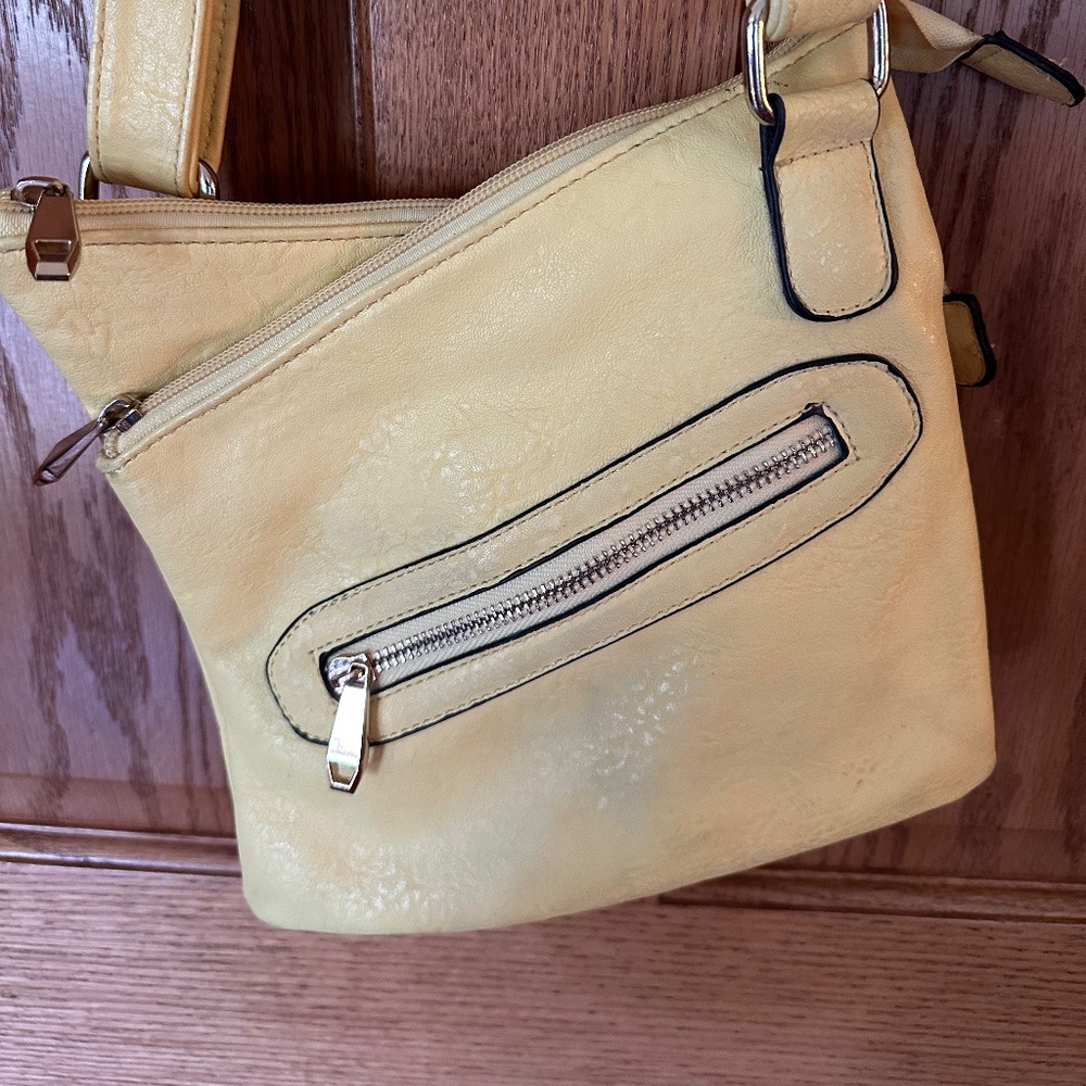 Charming Charlie Lemon Yellow Two Section Shoulder Purse w/Center Quick Access.